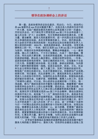 领导在政协调研会上的讲话