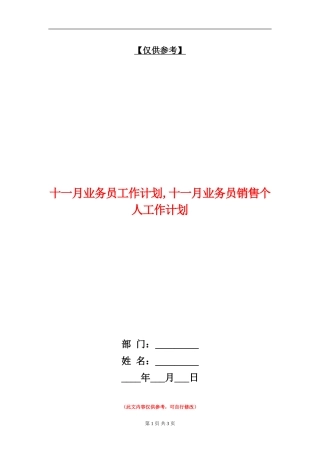 十一月业务员工作计划