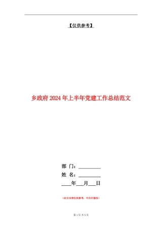 乡政府2024年上半年党建工作总结范文