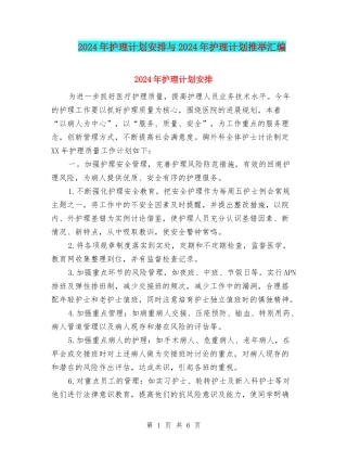 2024年护理计划安排与2024年护理计划推荐汇编