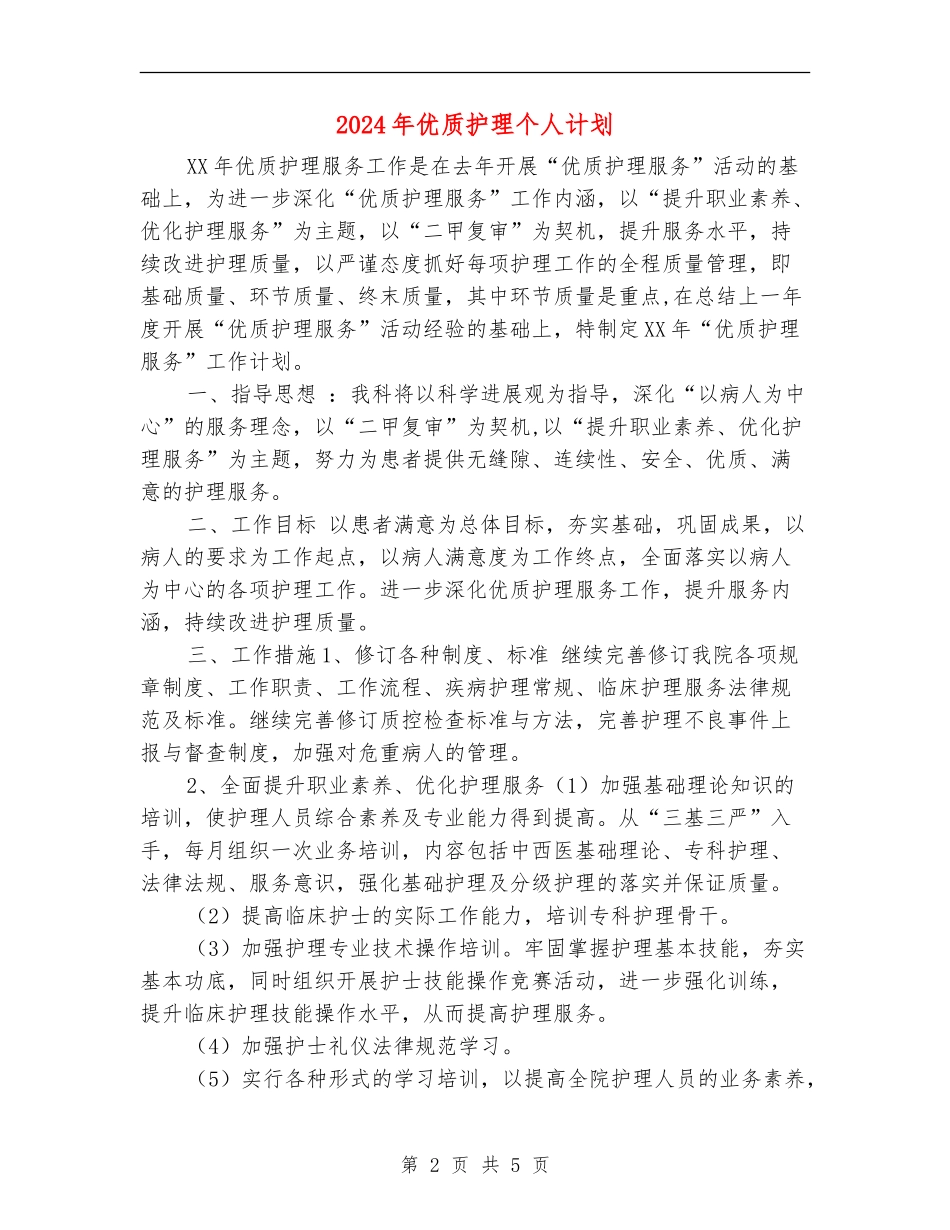 2024年优质护理个人计划_第2页