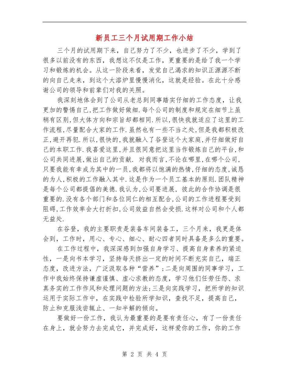 新员工三个月试用期工作小结_第2页