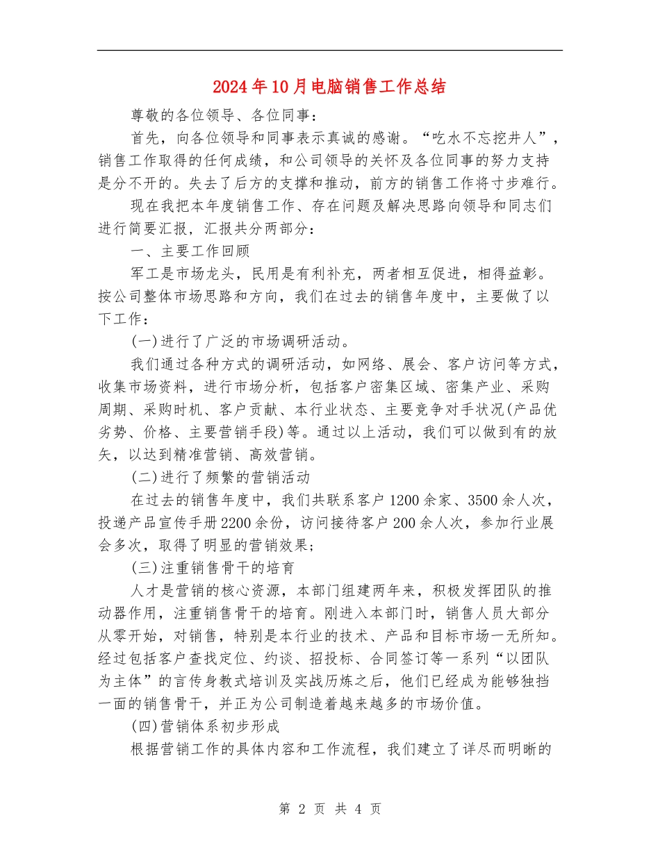 2024年10月电脑销售工作总结_第2页
