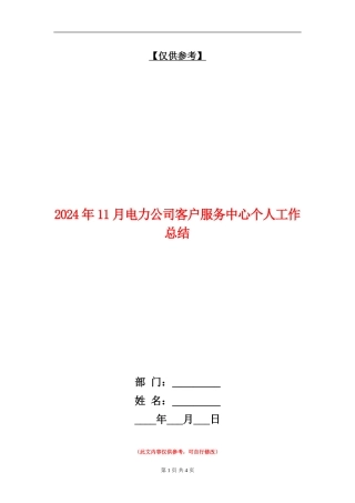 2024年11月电力公司客户服务中心个人工作总结