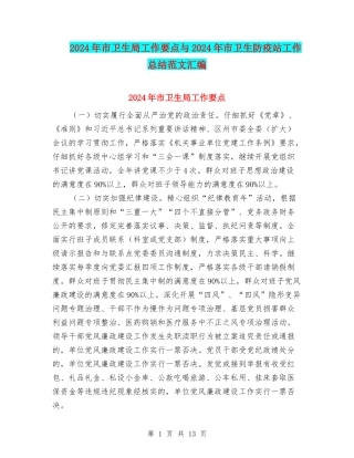 2024年市卫生局工作要点与2024年市卫生防疫站工作总结范文汇编