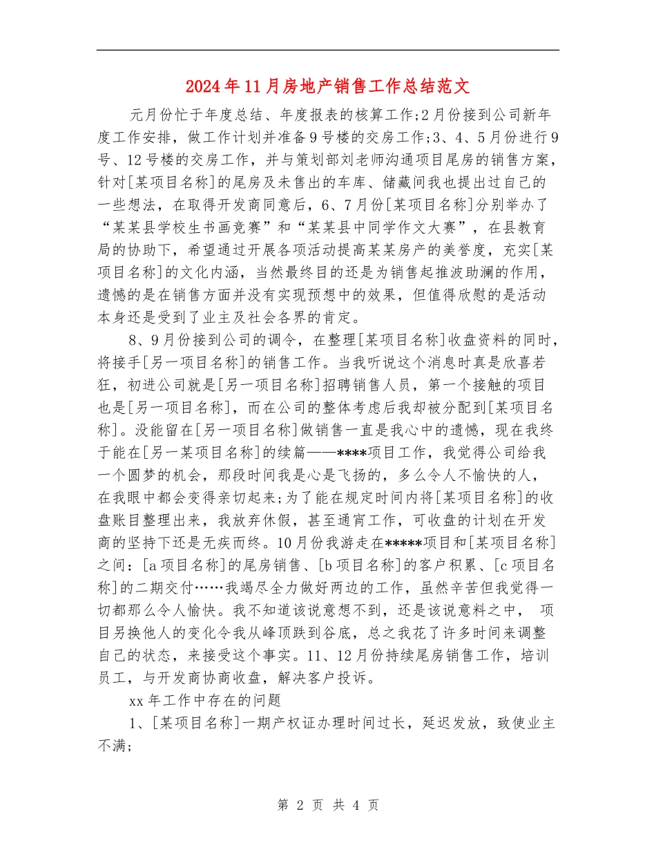 2024年11月房地产销售工作总结范文_第2页