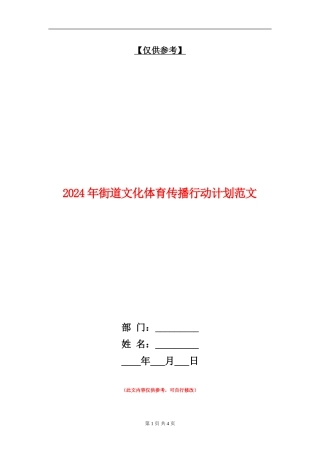 2024年街道文化体育传播行动计划范文