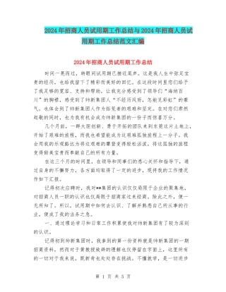2024年招商人员试用期工作总结与2024年招商人员试用期工作总结范文汇编