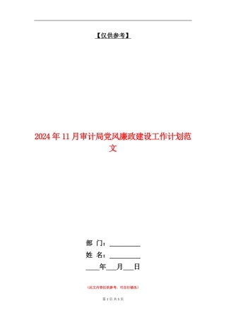 2024年11月审计局党风廉政建设工作计划范文
