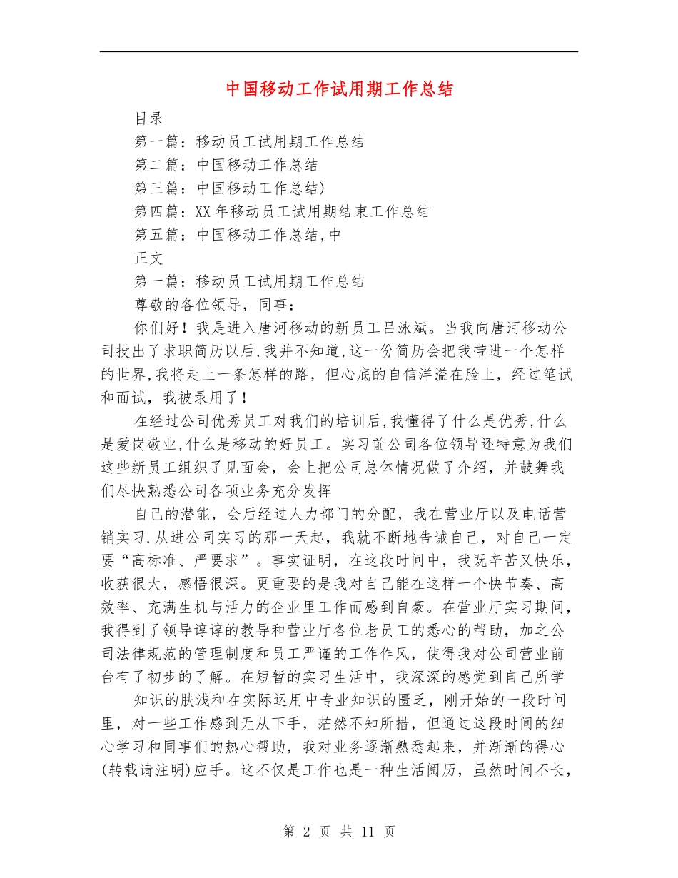 中国移动工作试用期工作总结_第2页