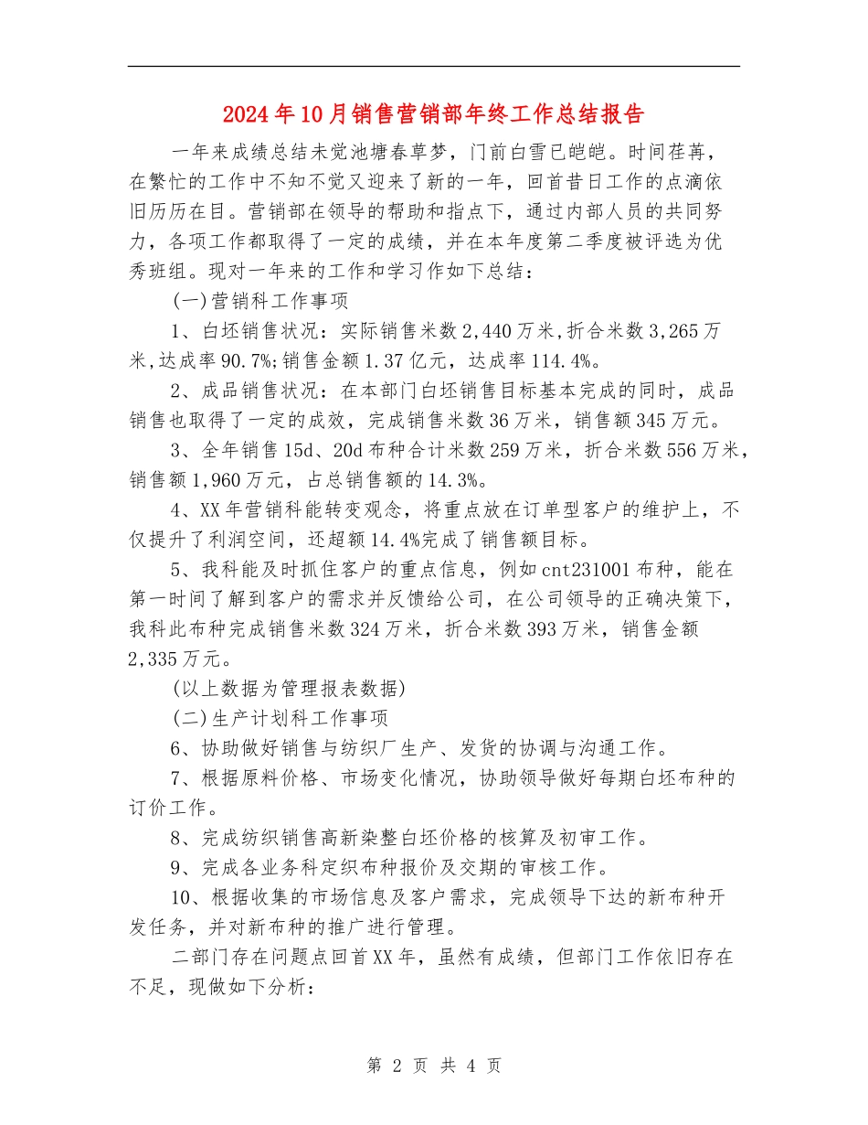 2024年10月销售营销部年终工作总结报告_第2页