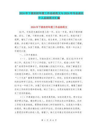 2024年下派农村年度工作总结范文与2024年专业成长个人总结范文汇编