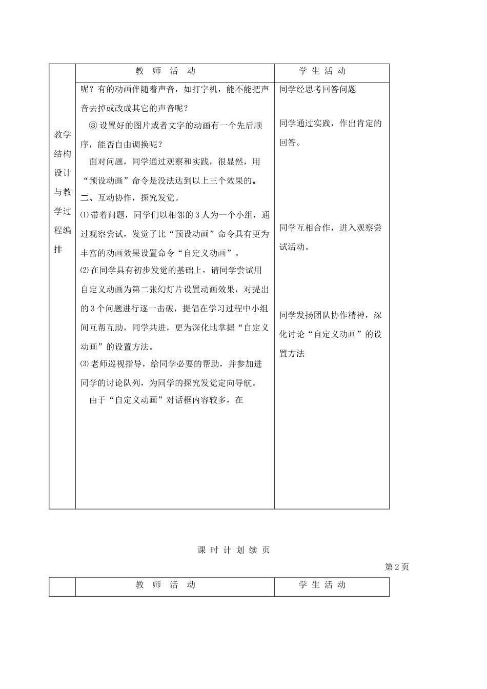 2024-2024年小学信息技术第二册-动感图文—设置动画效果教案_第2页