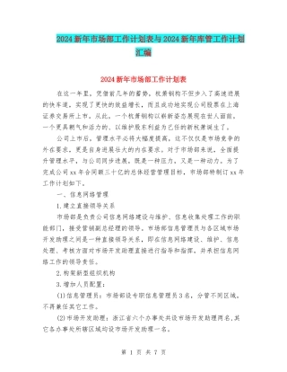 2024新年市场部工作计划表与2024新年库管工作计划汇编