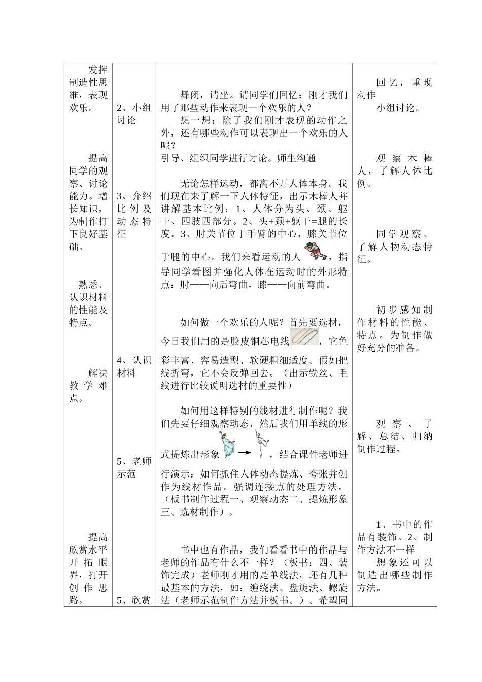 2024-2024年人美版美术四上《快乐的人》教案表格_第3页