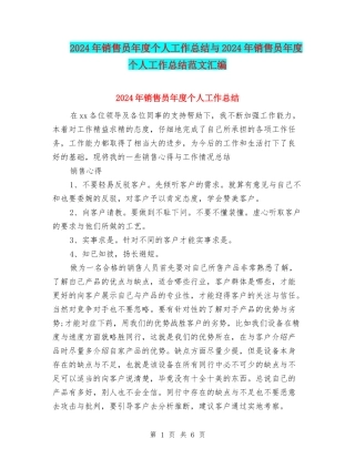 2024年销售员年度个人工作总结与2024年销售员年度个人工作总结范文汇编