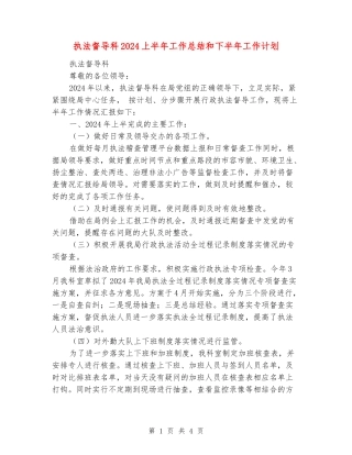 执法督导科2024上半年工作总结和下半年工作计划