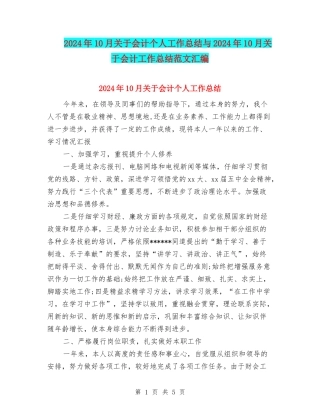 2024年10月关于会计个人工作总结与2024年10月关于会计工作总结范文汇编