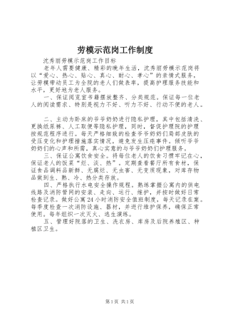 劳模示范岗工作规章制度