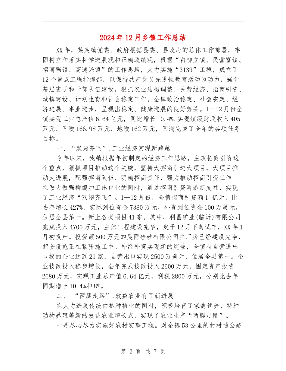 2024年12月乡镇工作总结_第2页