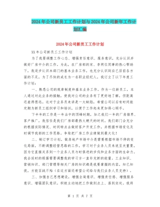 2024年公司新员工工作计划与2024年公司新年工作计划汇编