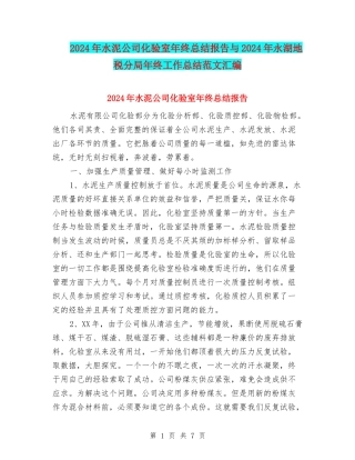 2024年水泥公司化验室年终总结报告与2024年永湖地税分局年终工作总结范文汇编