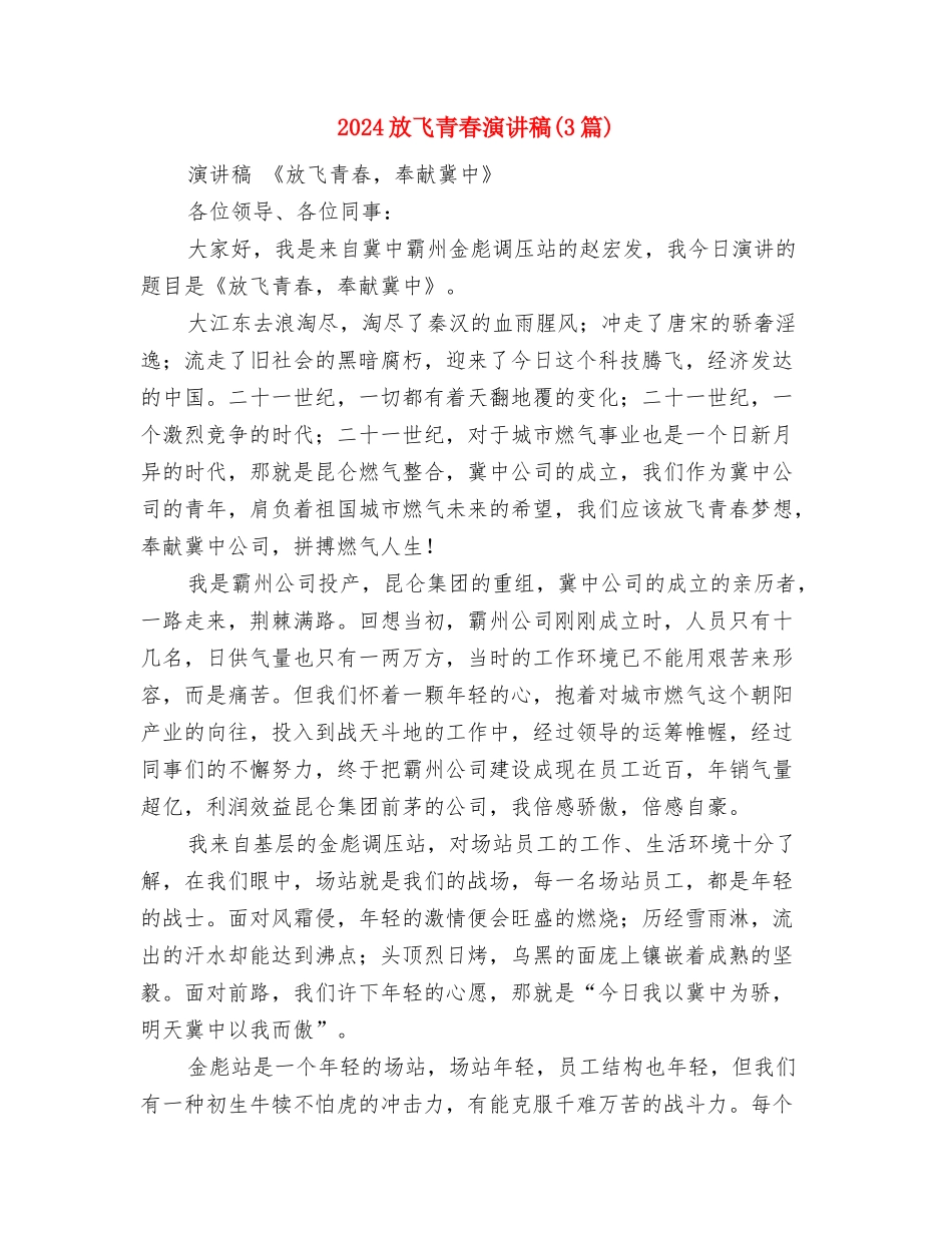 2024放飞梦想青春飞扬演讲稿与2024放飞青春演讲稿汇编_第3页