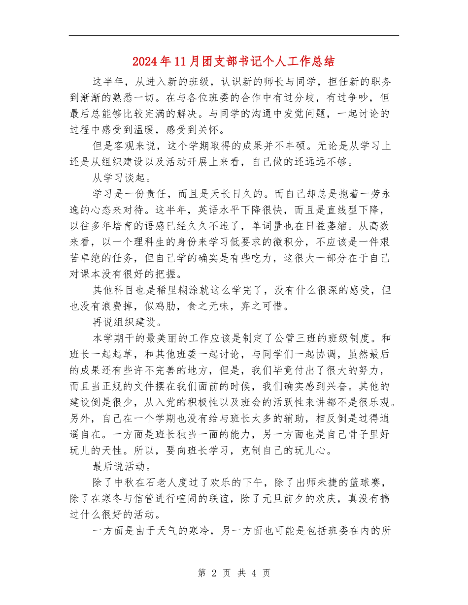 2024年11月团支部书记个人工作总结_第2页