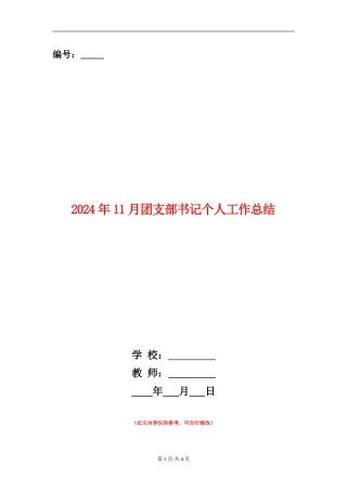 2024年11月团支部书记个人工作总结