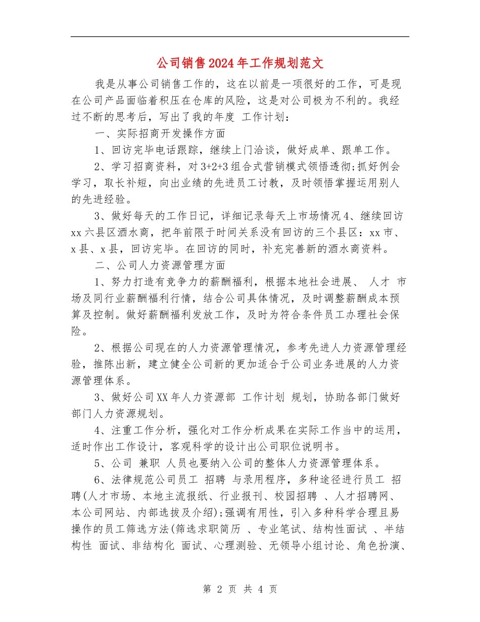 公司销售2024年工作规划范文_第2页