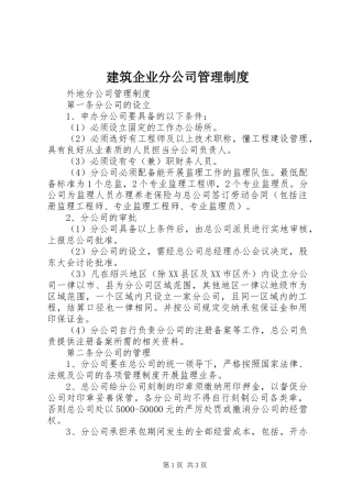 建筑企业分公司管理规章制度 
