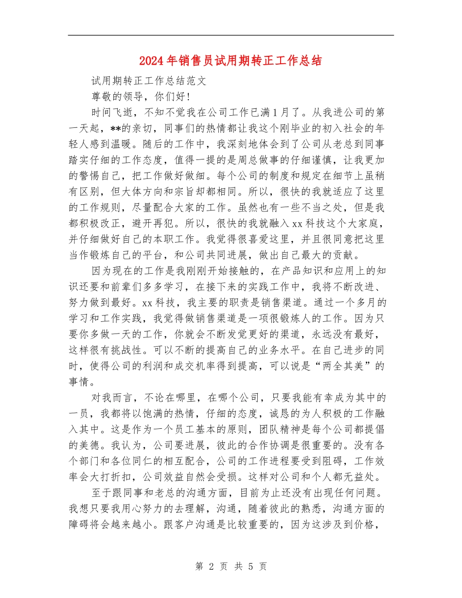 2024年销售员试用期转正工作总结_第2页