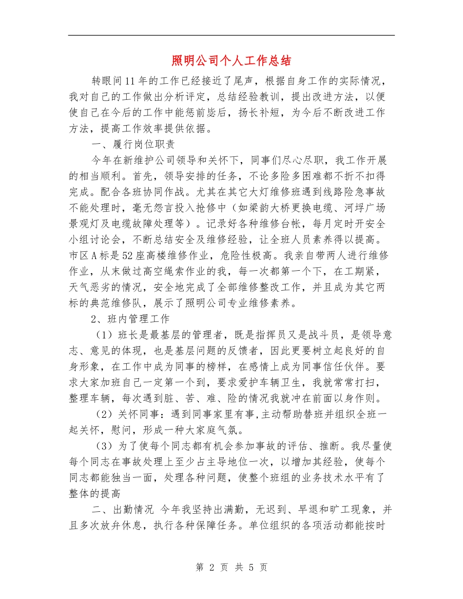 照明公司个人工作总结_第2页