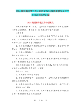 2024策划部年度工作计划范文与2024粮食局安全生产工作计划范文汇编