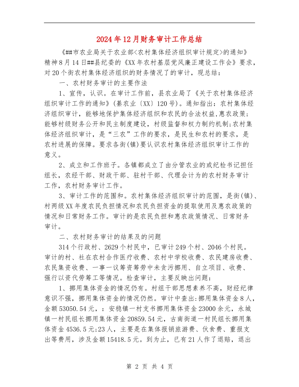 2024年12月财务审计工作总结【最新版】_第2页
