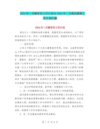 2024年1月辅导员工作计划与2024年1月通用销售工作计划汇编