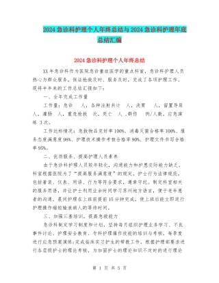 2024急诊科护理个人年终总结与2024急诊科护理年底总结汇编