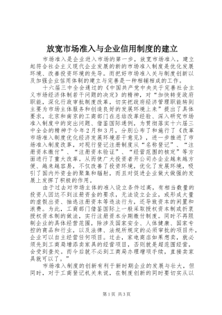 放宽市场准入与企业信用规章制度细则的建立 (2)
