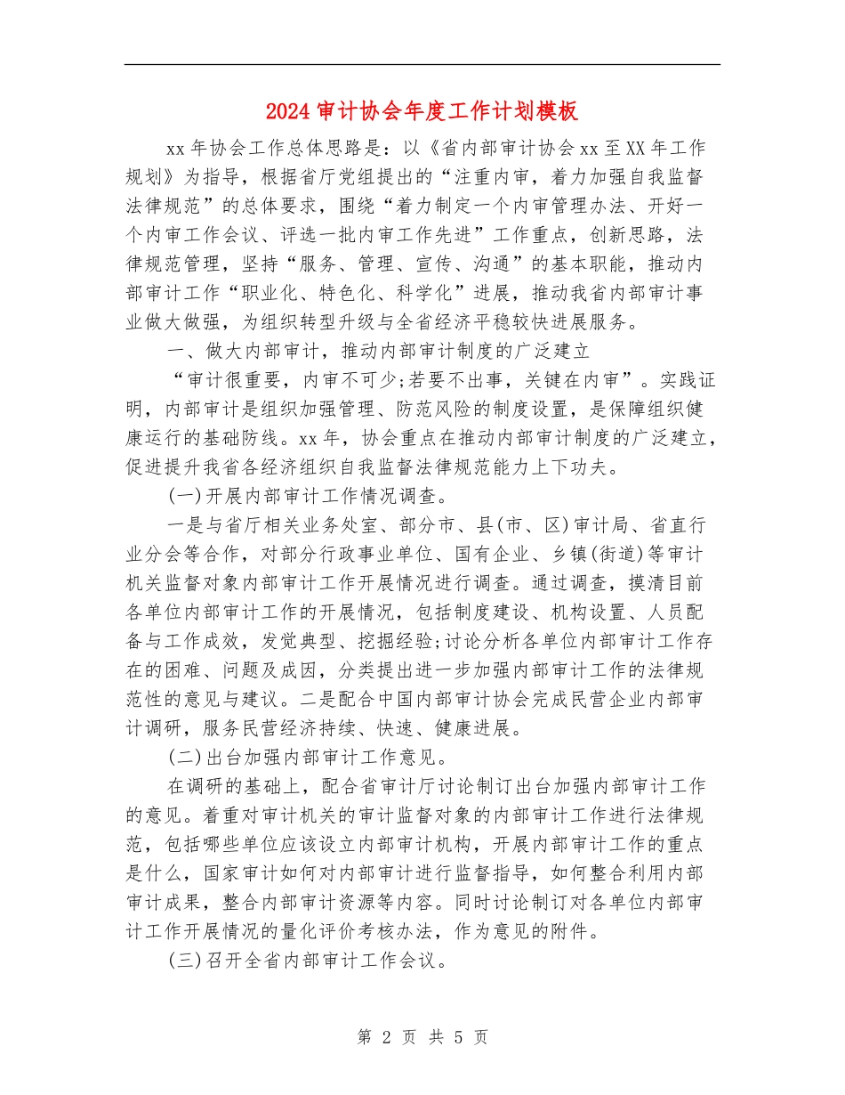 2024审计协会年度工作计划模板_第2页