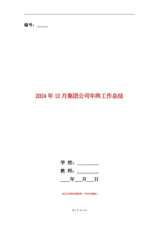 2024年12月集团公司年终工作总结