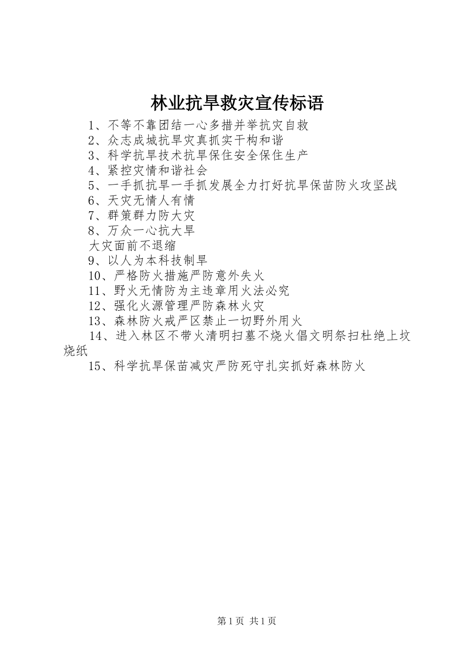 林业抗旱救灾宣传标语集锦_第1页