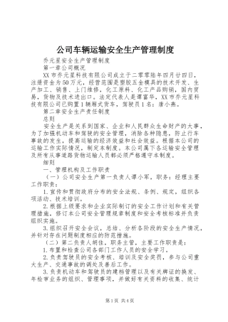 公司车辆运输安全生产管理规章制度