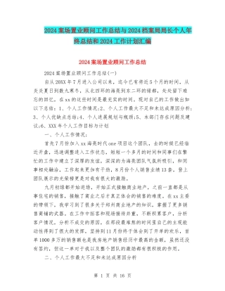 2024案场置业顾问工作总结与2024档案局局长个人年终总结和2024工作计划汇编