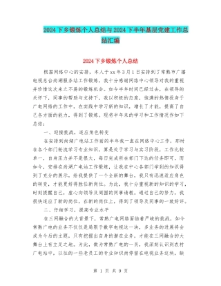 2024下乡锻炼个人总结与2024下半年基层党建工作总结汇编