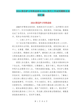 2024责任护士年终总结与2024货代工作试用期转正总结汇编