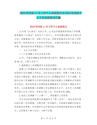 2024年司法11月工作个人总结范文与2024年司法个人工作总结范文汇编