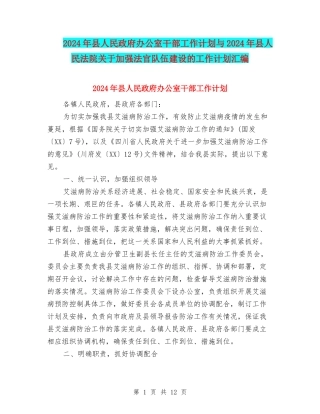 2024年县人民政府办公室干部工作计划与2024年县人民法院关于加强法官队伍建设的工作计划汇编