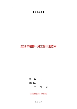 2024年销售一周工作计划范本