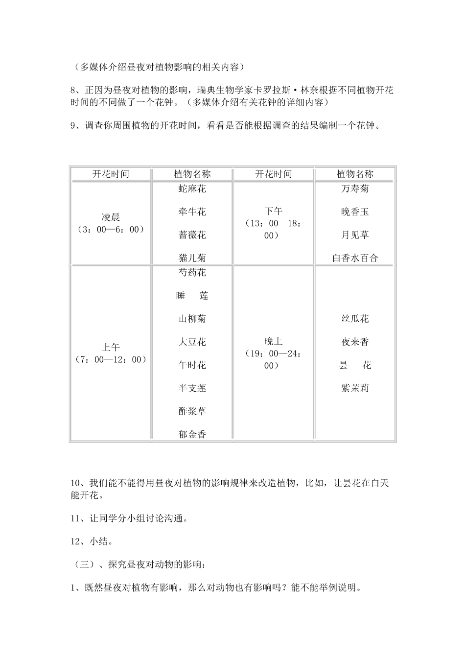 2024-2024年苏教版科学五上《昼夜对动植物的影响》word教案_第3页