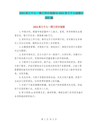 2024员工个人一周工作计划表与2024员工个人发展计划汇编